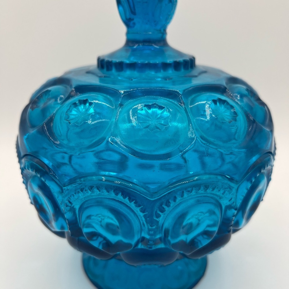 Vintage LE Smith Moon and Stars Blue Glass Lidded Compote Candy Dish - Picture 2 of 11
